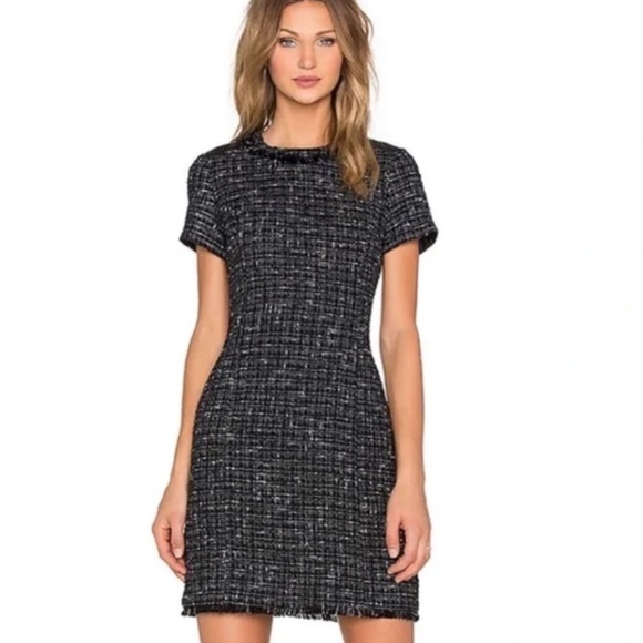 kate spade Dresses & Skirts - KATE SPADE Black Tweed Woodland Dress w Lamb Leather Trim